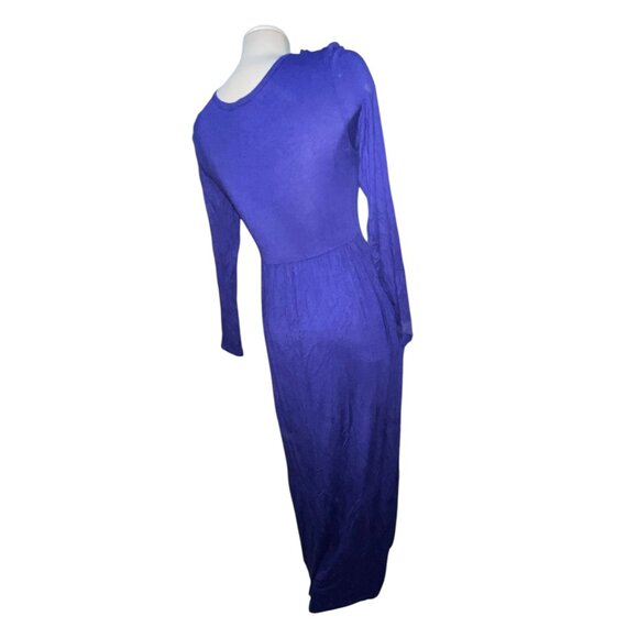 Womens Long-Sleeve Royal Blue Maxi Dress Sz Medium Stretchy Fabric Scoop Neck Ca - Picture 8 of 11